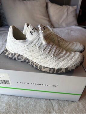 APL Women's White Knit Sneakers with Gray Leopard-Print Sole